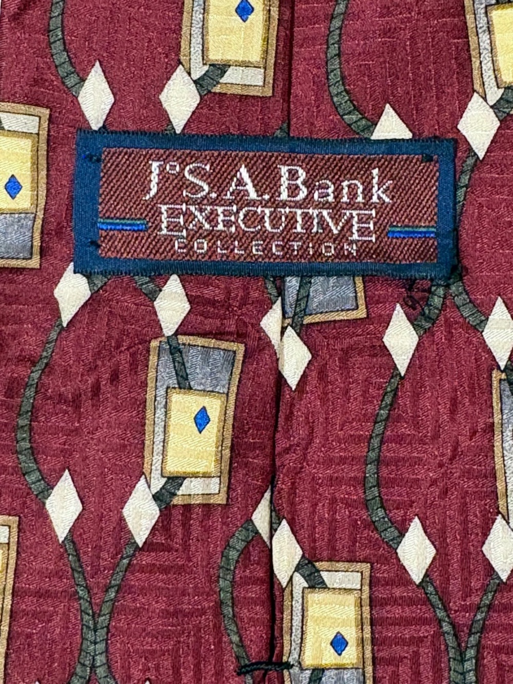 Jos. A. Bank Executive Collection Silk Tie Burgundy Geometric Diamond